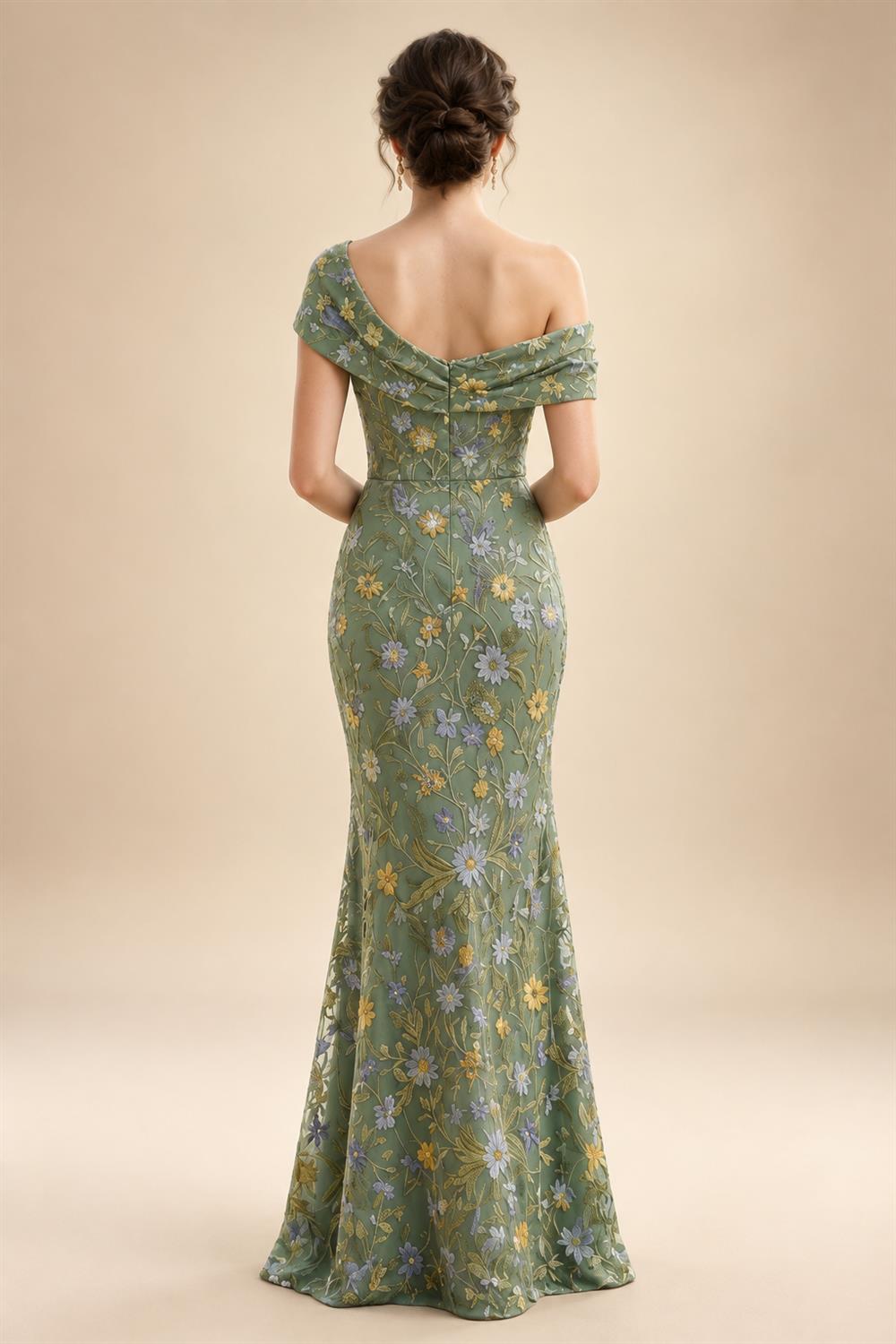 Lace Sheath/Column One Shoulder Floor-Length Mother of the Bride & Groom Dresses with Ruched Waist (SHI22500892)
