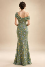 Lace Sheath/Column One Shoulder Floor-Length Mother of the Bride & Groom Dresses with Ruched Waist (SHI22500892)