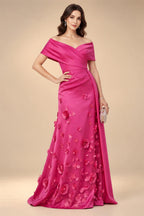 Tulle A-Line/Princess V-Neck Floor-Length Mother of the Bride & Groom Dresses with 3D Flowers (SHI22501351)
