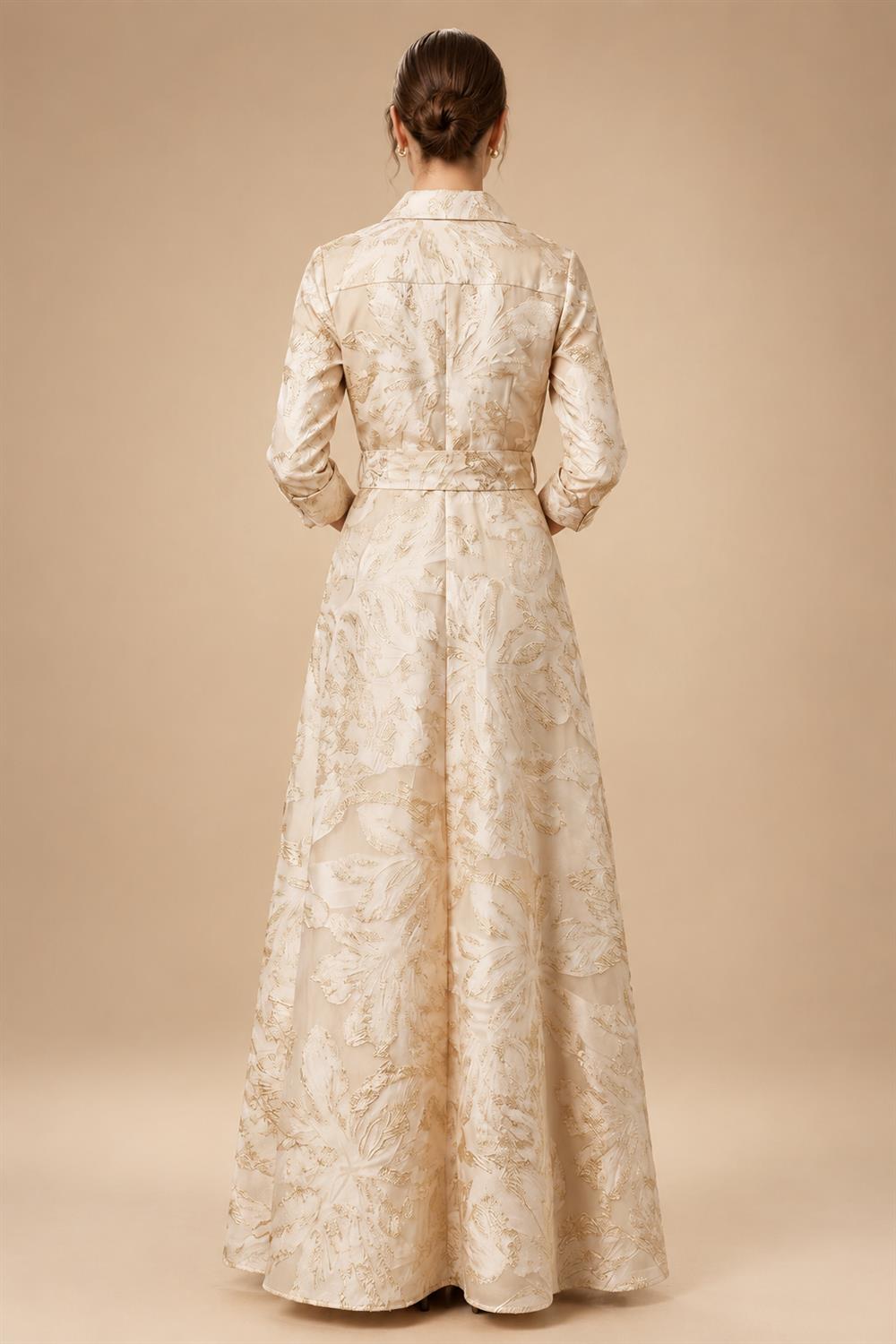 Jacquard A-Line/Princess V-Neck Floor-Length Mother of the Bride & Groom Dresses with Belt (SHI22500943)