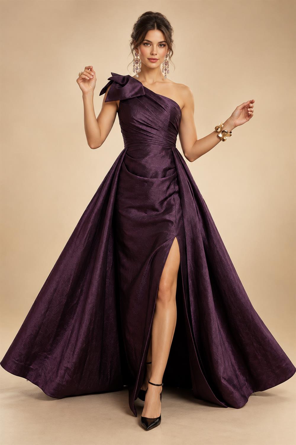Jacquard Mermaid/Trumpet V-Neck Floor-Length Mother of the Bride & Groom Dresses for Women (SHI22501233)