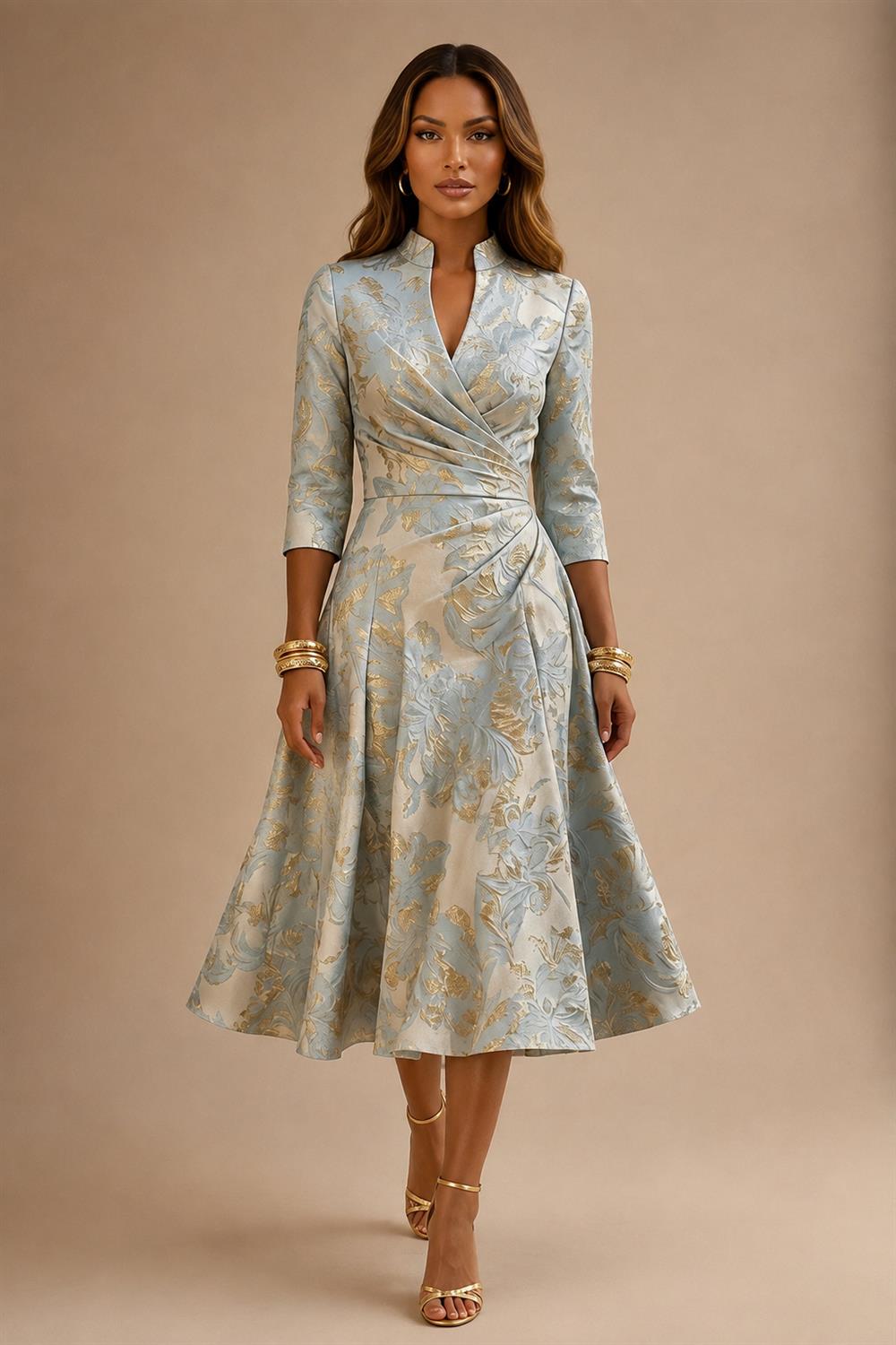 A-Line/Princess V-Neck Chiffon Maxi Mother of the Bride & Groom Dresses with Rhinestones & Pleats (SHI22501693)
