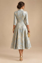 Jacquard A-Line/Princess V-Neck Tea-Length Mother of the Bride & Groom Dresses with Ruched Waist (SHI22501056)