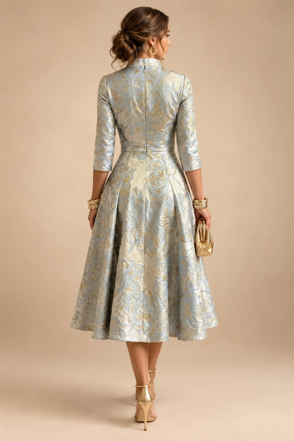 Sheath/Column V-Neck Jacquard Maxi Mother of the Bride & Groom Dresses with Ruffles & Slit (SHI25001047)
