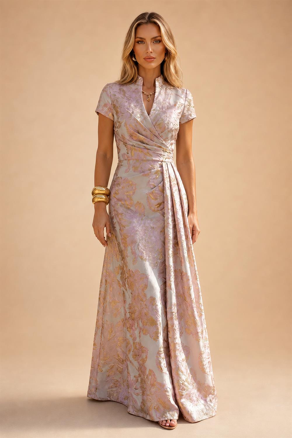 A-Line/Princess V-Neck Chiffon Floor-Length Mother of the Bride & Groom Dresses with Lace Appliques, Sequin & Ruffles (SHI22501608)