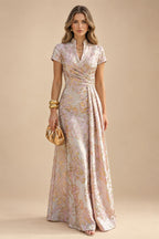 A-Line Chiffon Pleated Long Mother of the Bride & Groom Dresses with 3/4 Flutter Sleeves & Sequin Waist (SHI22500702)