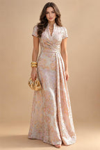 A-Line/Princess Scoop Neck Chiffon Maxi Mother of the Bride & Groom Dresses with Lace Appliques, Sweep Train & Pleats (SHI22501636)