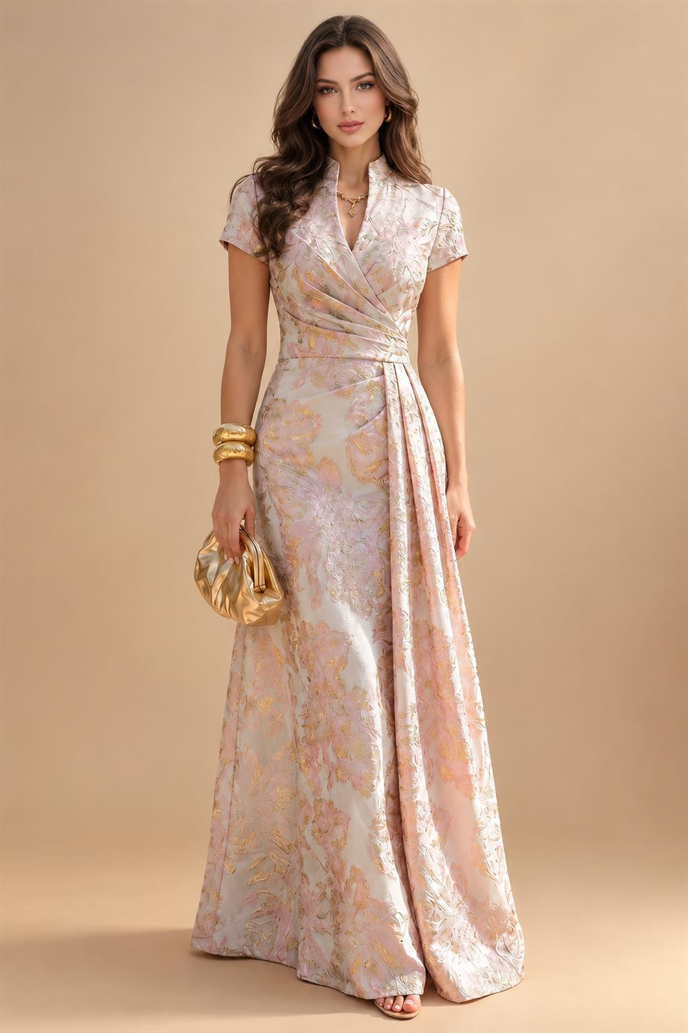 A-Line/Princess Scoop Neck Chiffon Maxi Mother of the Bride & Groom Dresses with Lace Appliques, Sweep Train & Pleats (SHI22501636)