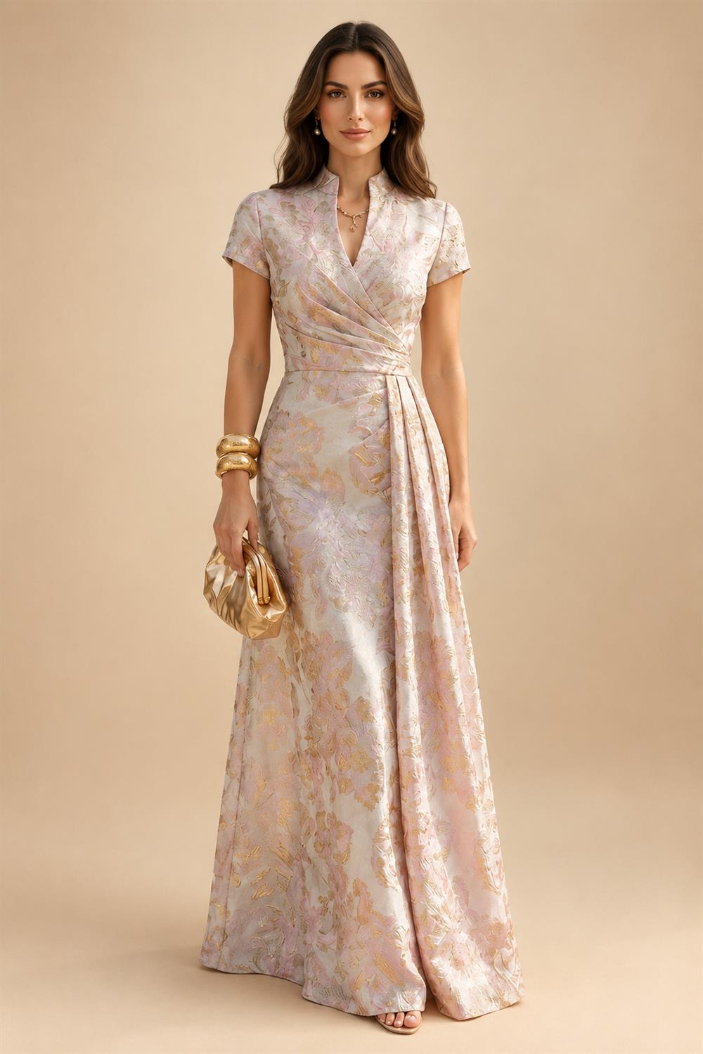A-Line/Princess V-Neck Chiffon Floor-Length Mother of the Bride & Groom Dresses with Lace Appliques & Ruched Waist (SHI22501678)