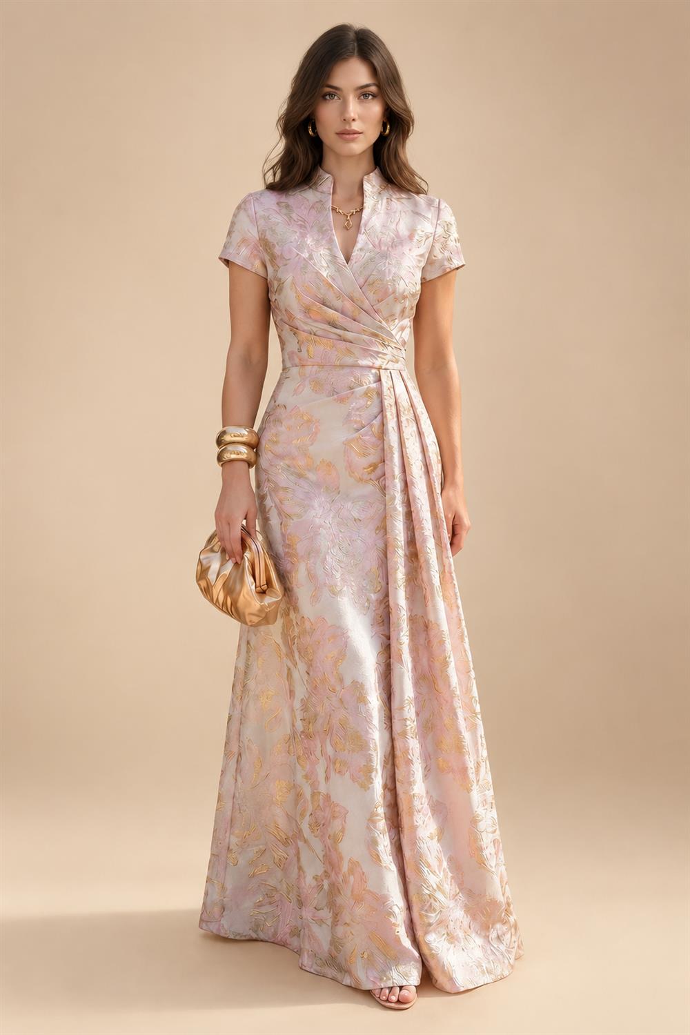 A-Line/Princess V-Neck Chiffon Maxi Mother of the Bride & Groom Dresses with Rhinestones & Pleats (SHI22501693)