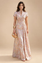 A-Line/Princess V-Neck Chiffon Maxi Mother of the Bride & Groom Dresses with Rhinestones & Pleats (SHI22501693)