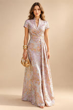Satin V Neck Floral Print A Line Mother of the Bride Dresses (SHIR1110445)