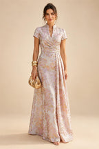 Sheath Satin 3/4 Sleeves Maxi Mother of the Bride & Groom Dresses with Chiffon Cape (SHI22500709)