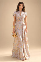 Sheath/Column V-Neck Stretch Jersey Maxi Mother of the Bride & Groom Dresses with Ruffles & Slit (SHI22501648)