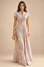 A-Line/Princess V-Neck Floral Embroidery Floor-Length Mother of the Bride & Groom Dresses with Ruched Satin Bodice (SHI22501691)