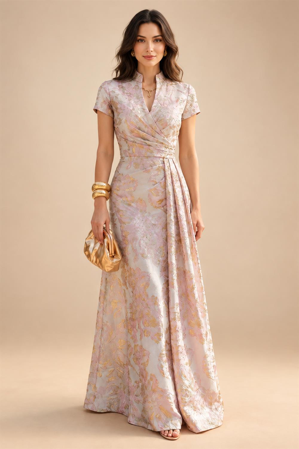 Jumpsuit V Neck Half Sleeve Long Sparkling Mother of the Bride Dresses with Belt (SHI22500201)