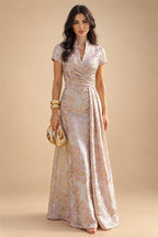 A-Line Chiffon 3/4 Flutter Sleeves Mother of the Bride & Groom Dresses with Beaded Lace Embroidered Bodice (SHI22500645)