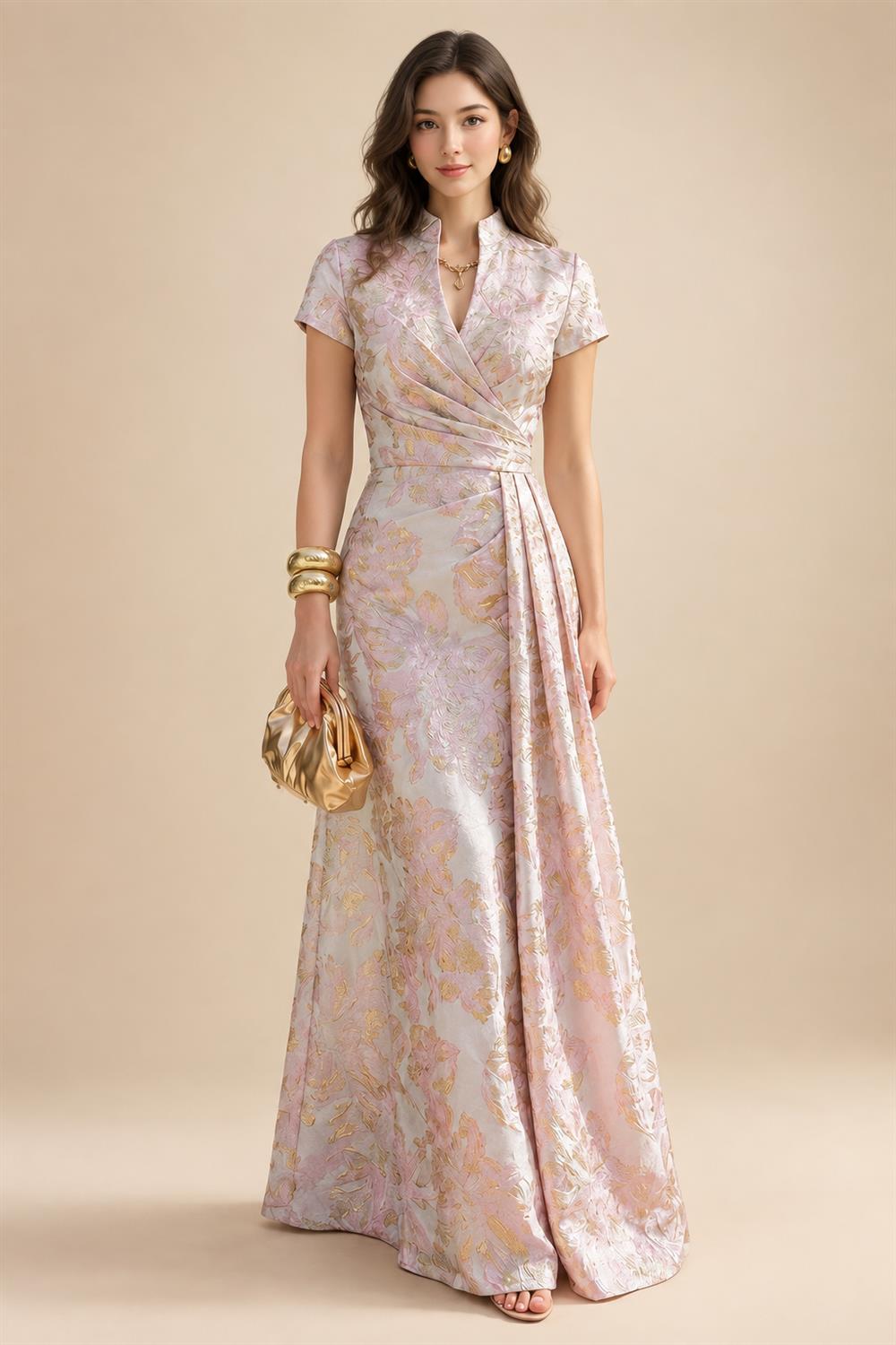 Sheath/Column Strapless Stretch Jersey Maxi Mother of the Bride & Groom Dresses with 3D Flowers & Slit (SHI22501694)