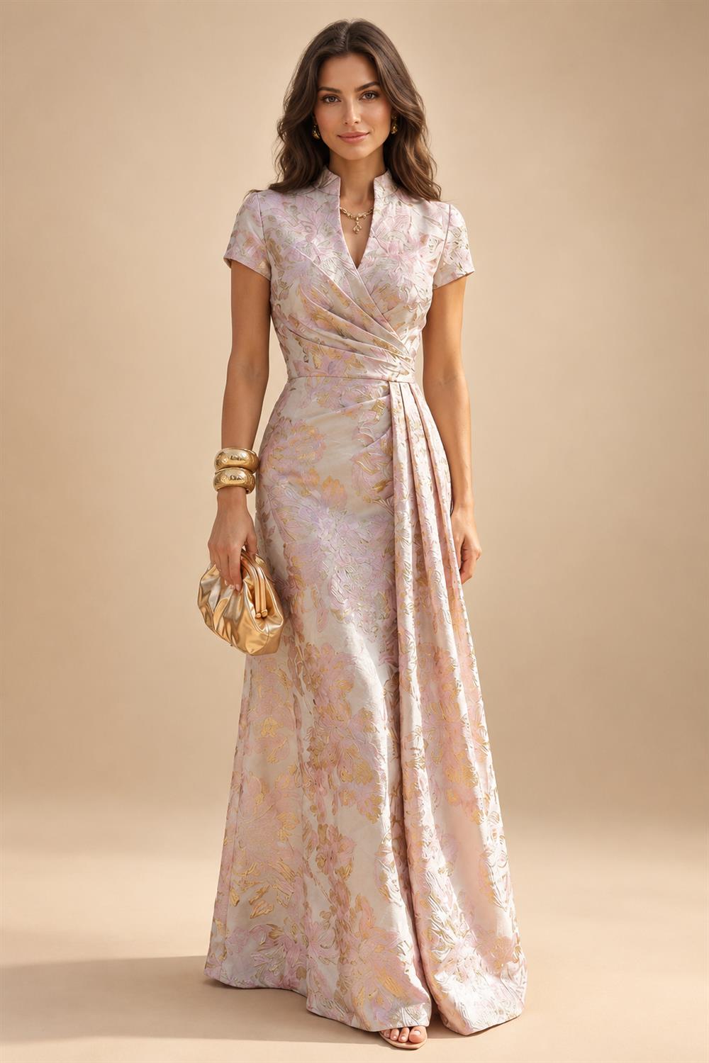 Jacquard A-Line/Princess Scoop Neck Floor-Length Mother of the Bride & Groom Dresses with Ruffles & Ruched Waist (SHI22501201)