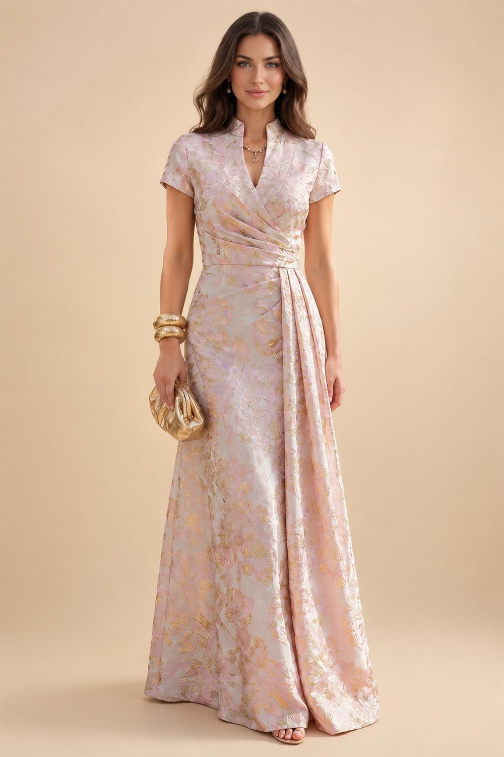 A-Line/Princess Scoop Neck Chiffon Maxi Mother of the Bride & Groom Dresses with 3D Flowers, Sweep Train & Pleats (SHI22501627)