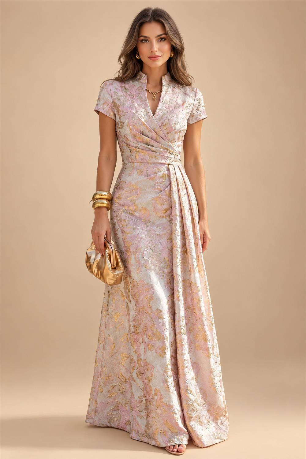 Lace V-Neck Floor-Length Mother of the Bride & Groom Dresses for Women with Ruffles (SHI22501076)