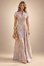 A-Line Chiffon Floral Print 3/4 Cape Sleeves Tiered Mother of the Bride & Groom Dresses with Beaded Waist Embellishment (SHI22500669)