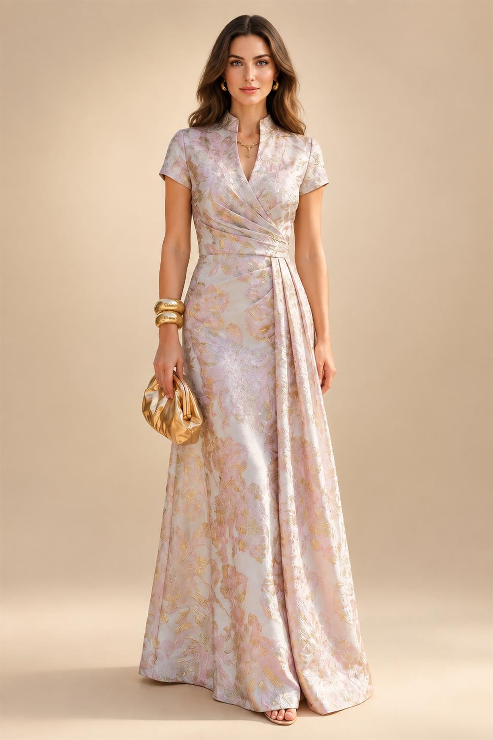 A-Line/Princess V-Neck Chiffon Maxi Mother of the Bride & Groom Dresses with Lace Appliques, Sweep Train, Ruffles, 3D Flowers & Ruched Waist (SHI22501653)