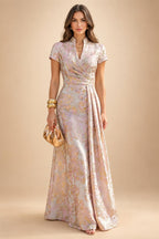 Sheath/Column V-Neck Jacquard Maxi Mother of the Bride & Groom Dresses with Ruffles & Slit (SHI25001047)