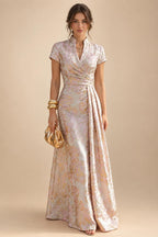 A-Line Chiffon Cape Sleeves Floor-Length Mother of the Bride & Groom Dresses with Ruched Waist (SHI22500705)