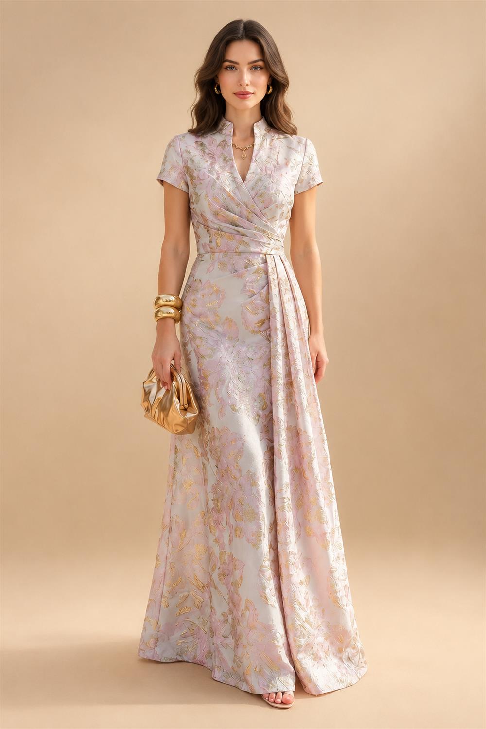 A-Line/Princess Scoop Illusion Lace Appliques Tea-Length Mother of the Bride Dresses with Pleated Ruffle (SHI22500105)