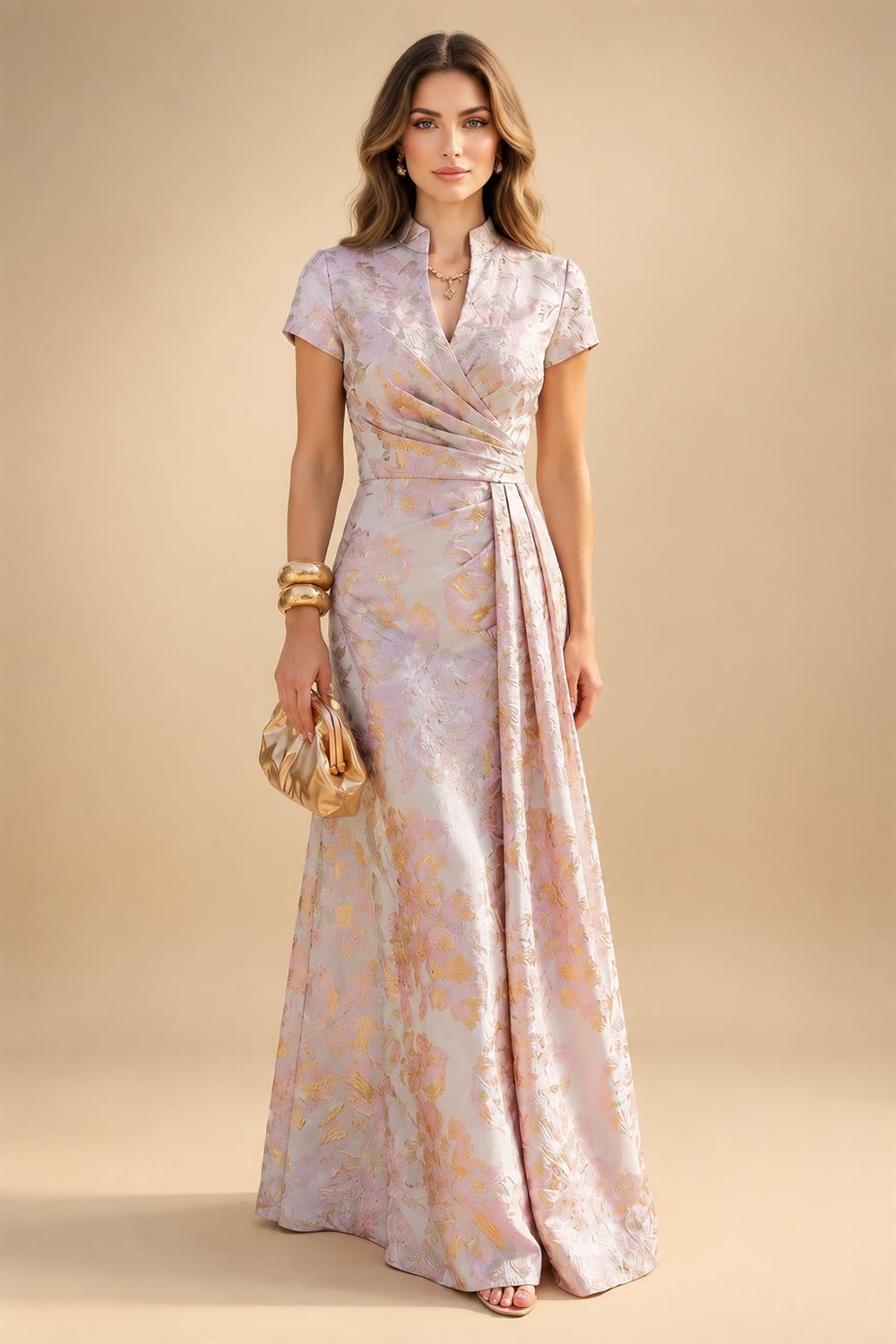 3/4 Sleeve Round Neck A-Line Midi Chiffon Mother of the Bride Dresses with Jacket (SHI22500386)