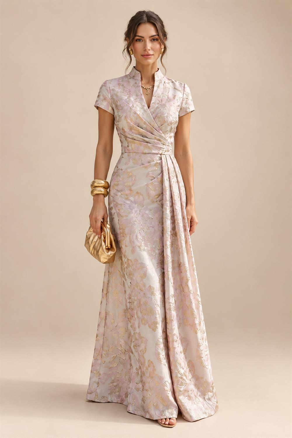 Sheath Floral Jacquard Off Shoulder Mother of the Bride & Groom Dresses with Flower (SHI22500777)