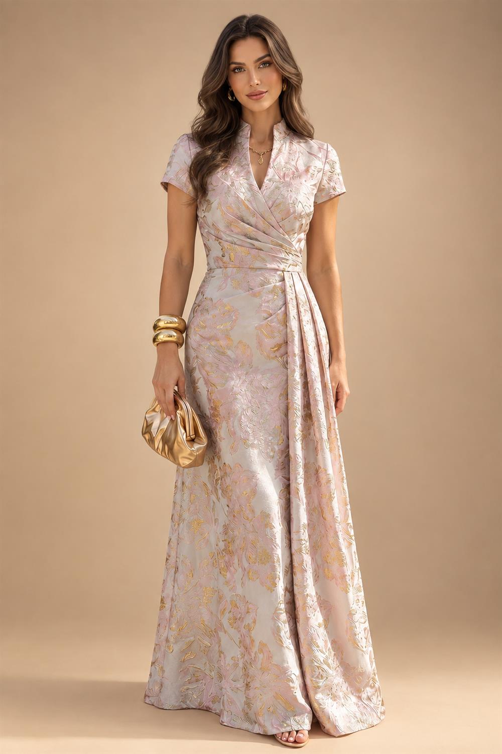Satin A Line Round Neck Ruched Pleats Mother of the Bride & Groom Dresses (SHI22500952)