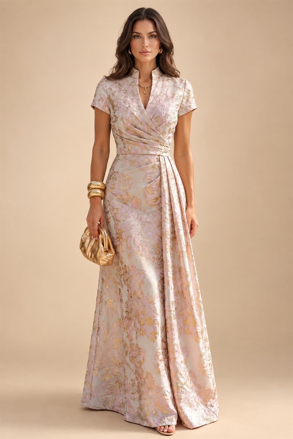 A-Line/Princess V-Neck Floor-Length Mother of the Bride & Groom Dresses with Ruffles & Ruched Waist (SHI22501284)