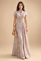 Jacquard Sheath/Column V-Neck Floor-Length Mother of the Bride & Groom Dresses with Ruched Waist (SHIB22500907)