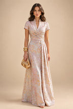 A-Line/Princess V-Neck Chiffon Maxi Mother of the Bride & Groom Dresses with Feather Trim & Pleats (SHI22501651)