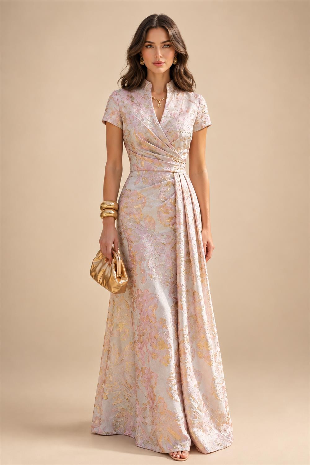 A-Line/Princess V-Neck Chiffon Maxi Mother of the Bride & Groom Dresses with Feather Trim & Pleats (SHI22501651)