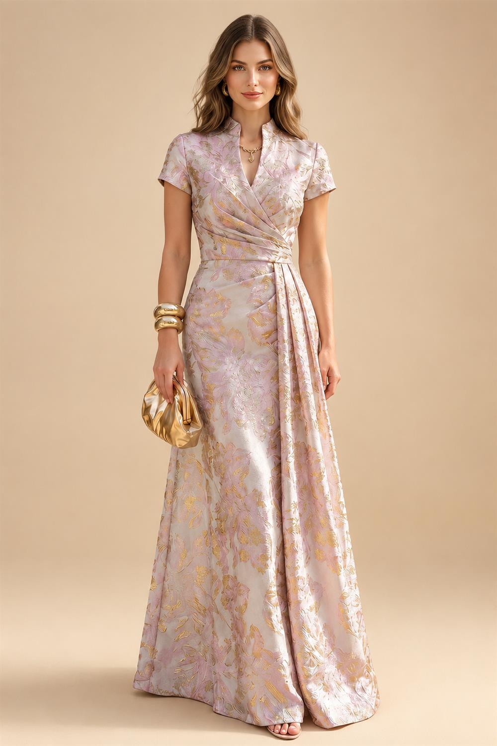 A-Line/Princess Scoop Neck Satin Maxi Mother of the Bride & Groom Dresses with Sweep Train, Ruched Waist & Rhinestones (SHI22501654)