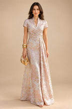 Chiffon Sheath/Column V-Neck Floor-Length Mother of the Bride & Groom Dresses with Lace Embroidery Bodice & Ruched Waist (SHI22501510)