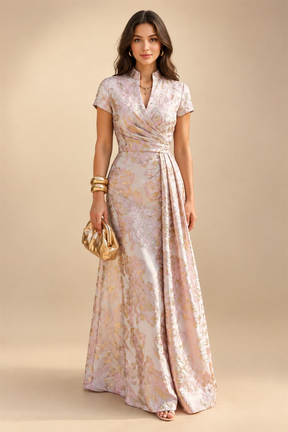 A-Line/Princess Pleated Two-Piece Tea-Length Mother of the Bride Dresses with Cascading Ruffles (SHI22500054)