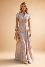 A-Line/Princess V-Neck Floral Embroidery Floor-Length Mother of the Bride & Groom Dresses with Ruched Satin Bodice (SHI22501691)