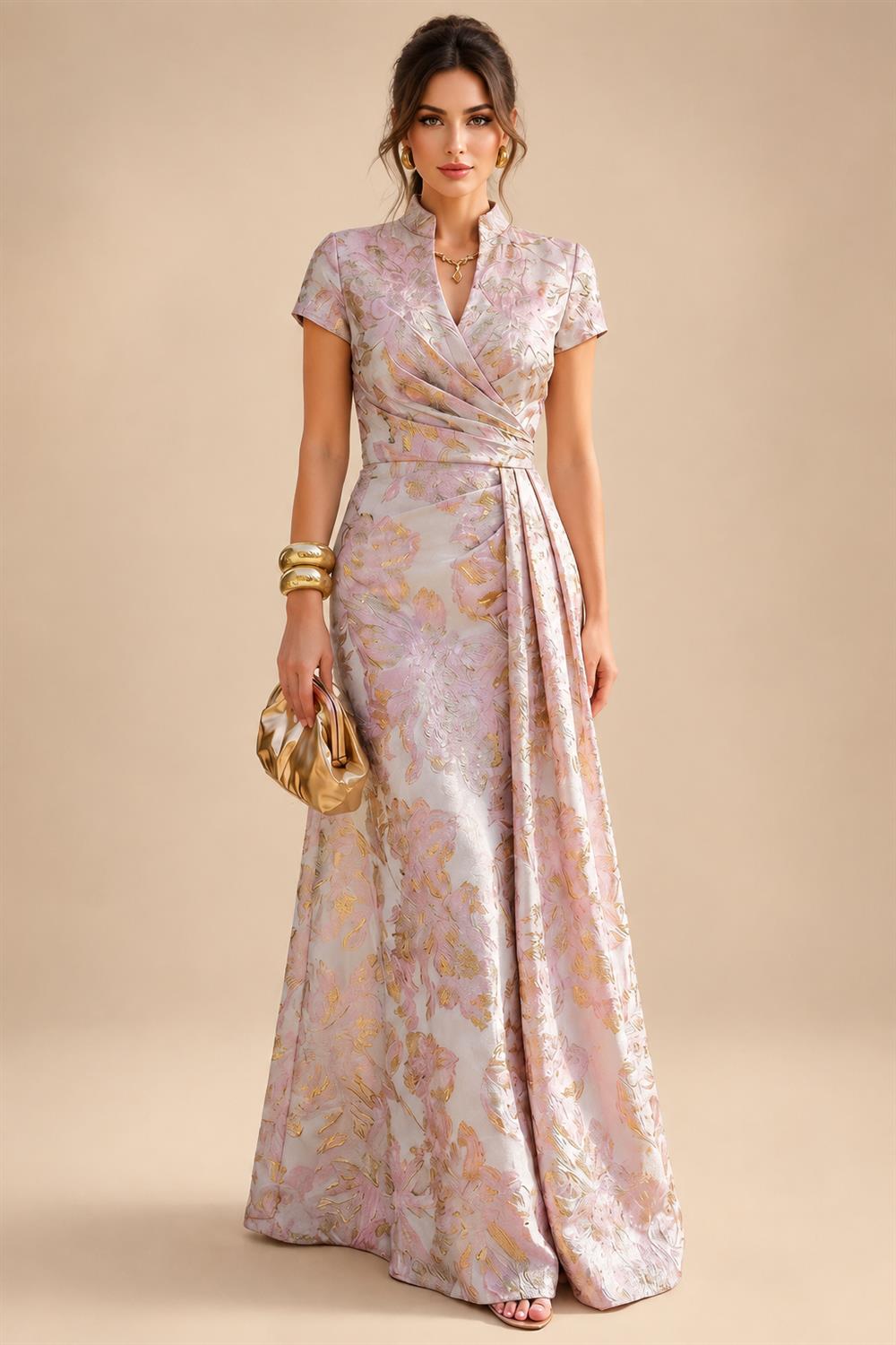 Jumpsuit Scoop Neck Chiffon Maxi Mother of the Bride Pantsuits with 3D Flowers & Bow (SHI22501634)