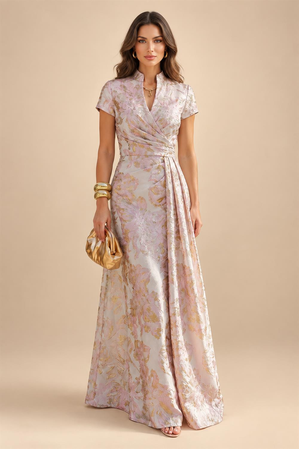 Satin A Line Round Neck Ruched Pleats Mother of the Bride & Groom Dresses (SHI22500952)