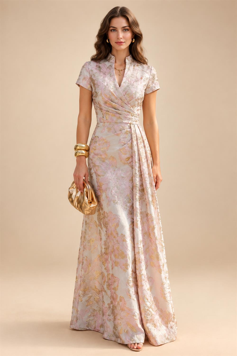 A-Line Lace Appliques Maxi Mother of the Bride & Groom Dresses with Flutter Sleeves Chiffon Bodice (SHI22500731)