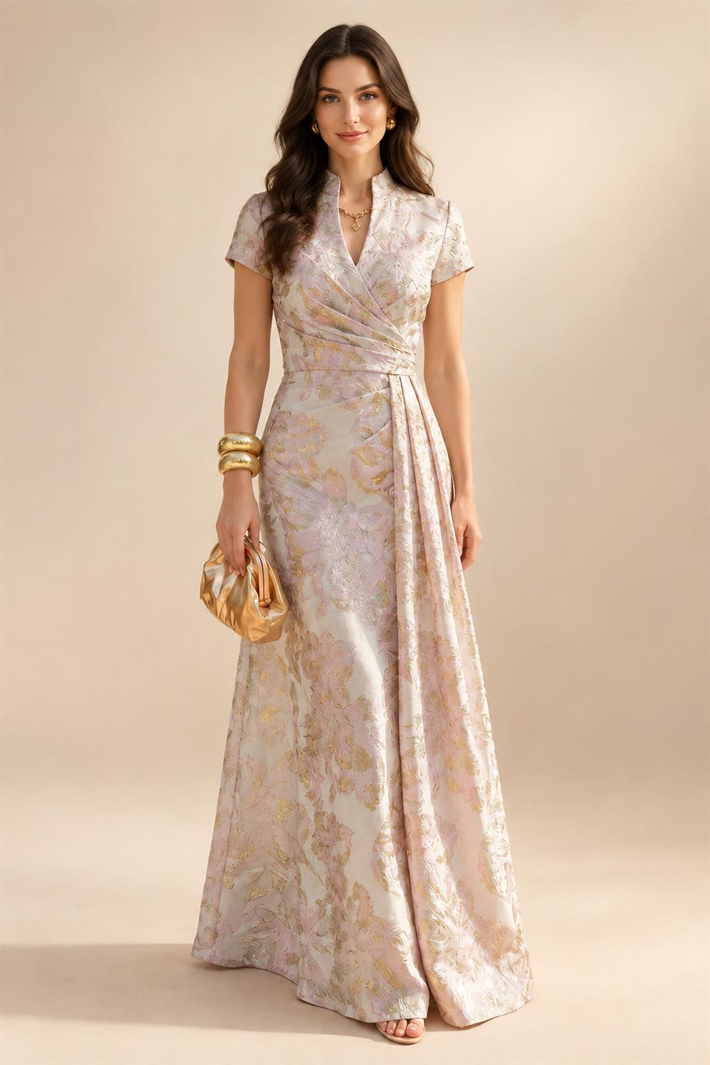 Sheath/Column Lace Appliques Maxi Mother of the Bride & Groom Dresses with Ruched Waist & Satin Bodice (SHI22501596)