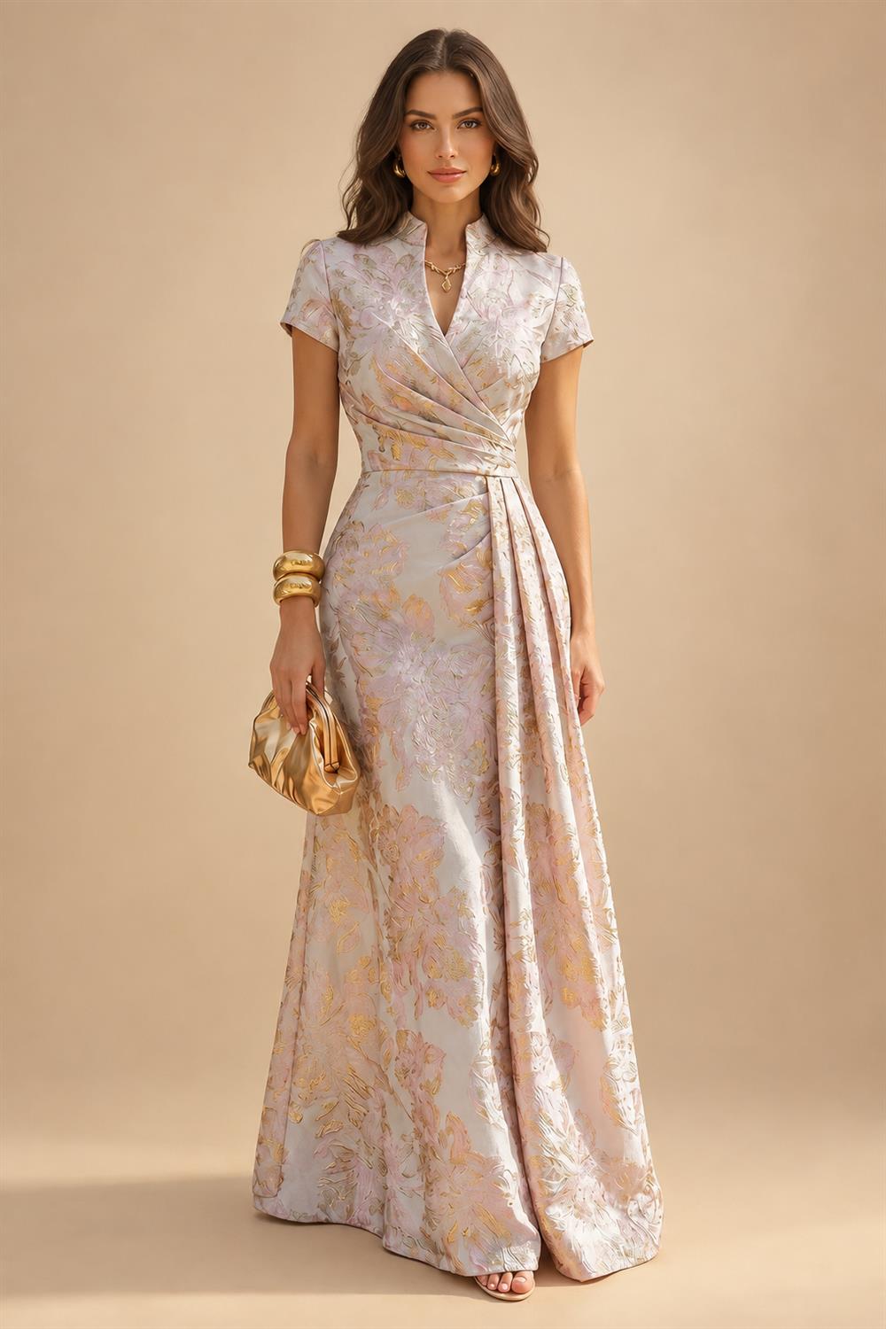 A-Line/Princess V-Neck Floor-Length Mother of the Bride & Groom Dresses with Ruffles & Ruched Waist (SHI22501284)