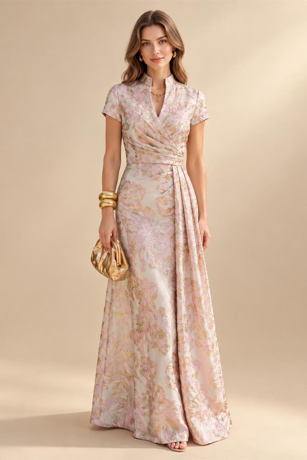 A-Line/Princess V-Neck Floor-Length Mother of the Bride & Groom Dresses with Ruffles & Ruched Waist (SHI22501284)