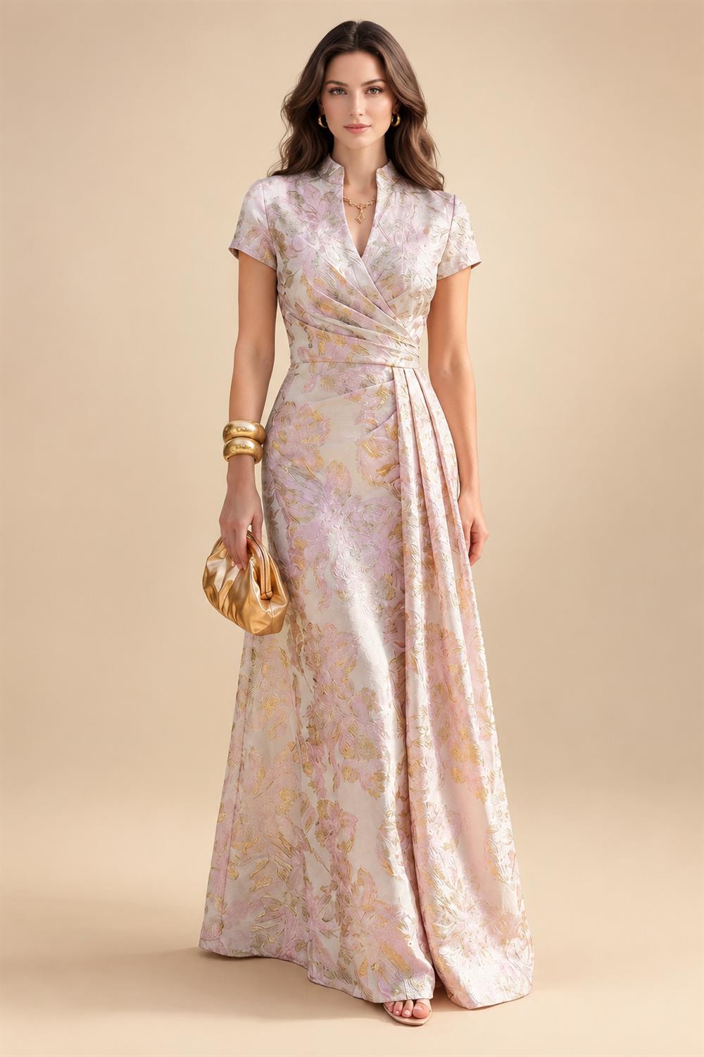 Floral Print Sheath/Column Scoop Neck Floor-Length Mother of the Bride & Groom Dresses with Ruched Waist (SHI22501153)
