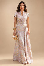 2-Piece A-Line Chiffon 3/4 Sleeves Mother of the Bride & Groom Dresses with Scalloped V-Neck Lace Bodice (SHI22500637)