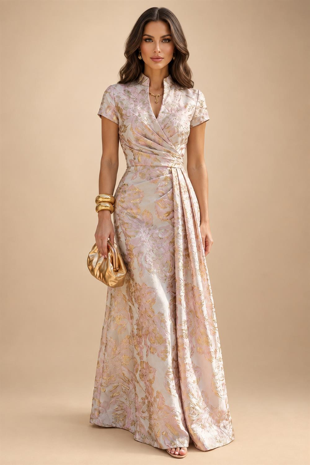 A-Line/Princess V-Neck Floral Print High-Low Mother of the Bride & Groom Dresses with Ruched Bodice (SHI22501569)